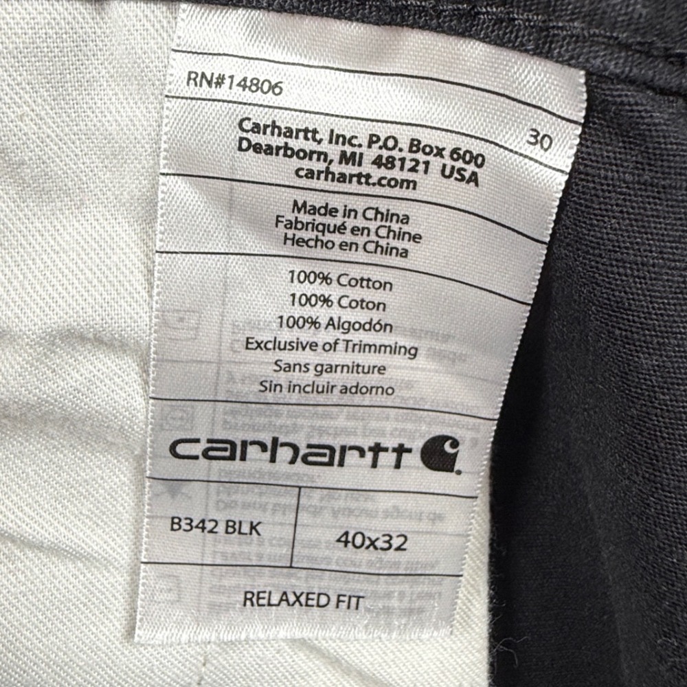 Carhartt B342 BLK Relaxed Fit Cargo Pants Mens 40x32 Black Ripstop Work Trousers - Picture 8 of 9